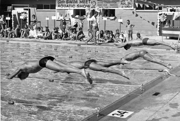 Swim meet at Centennial Pool, 1963. City of Richmond Archives Photograph 1985 77 26